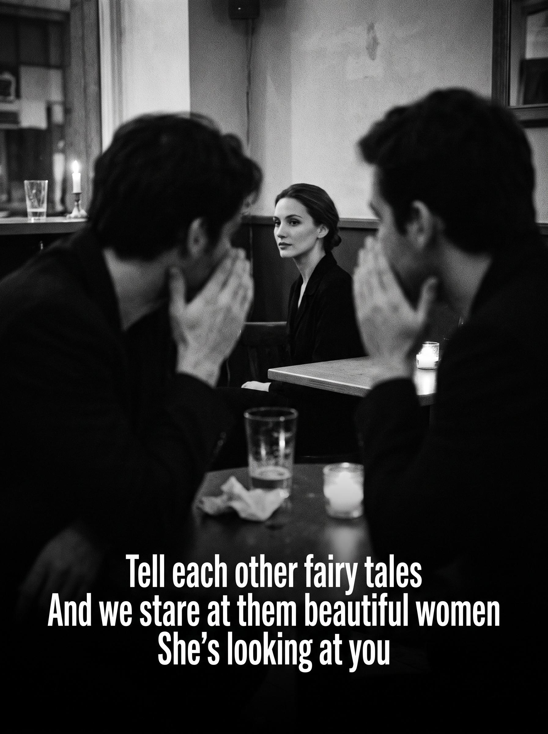 Mr Jones by Counting Crows – 'Tell each other fairy tales, And we stare at them beautiful women, She's looking at you' lyric art print
