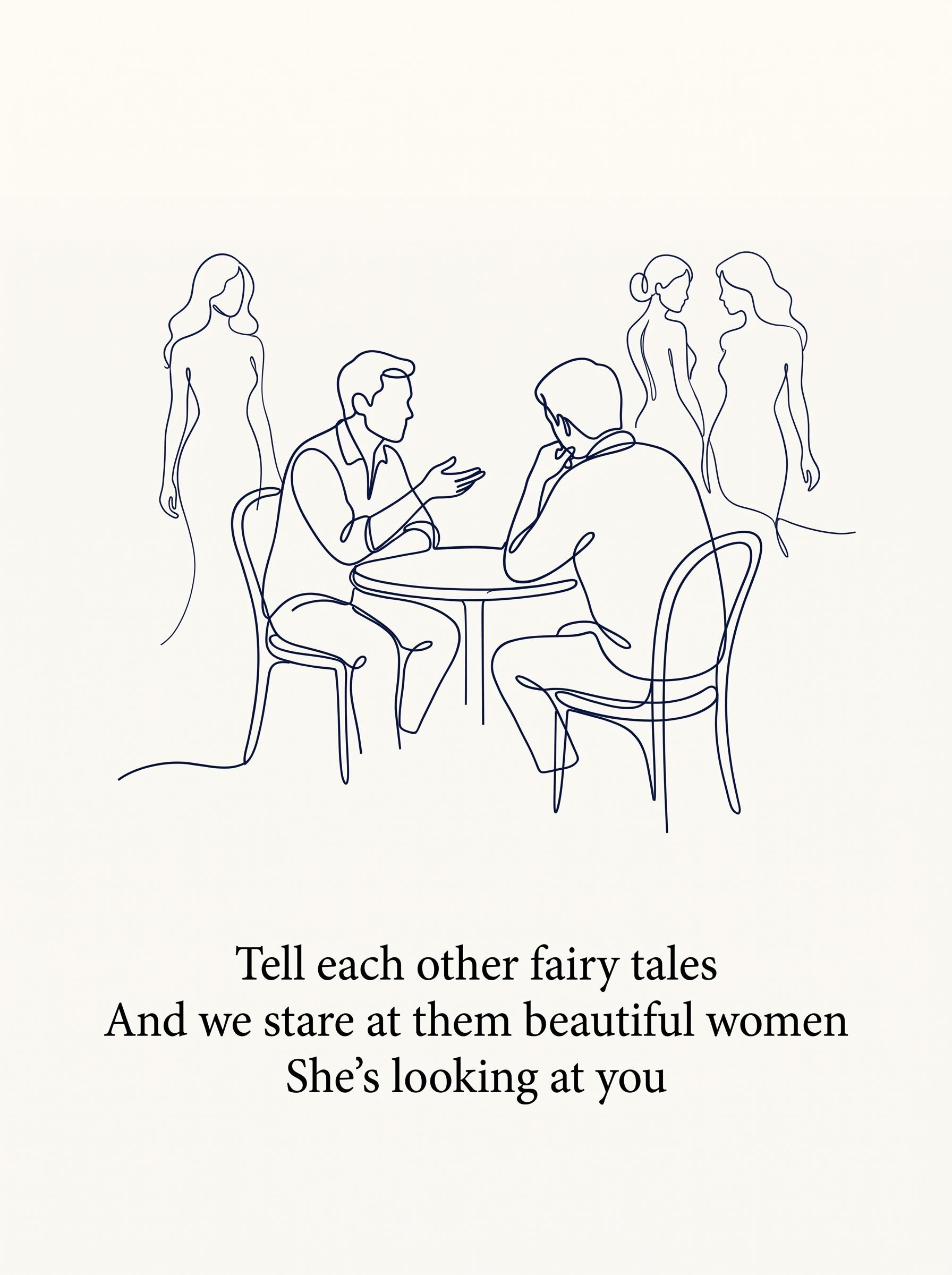 Mr Jones by Counting Crows – 'Tell each other fairy tales, And we stare at them beautiful women, She's looking at you' lyric art print