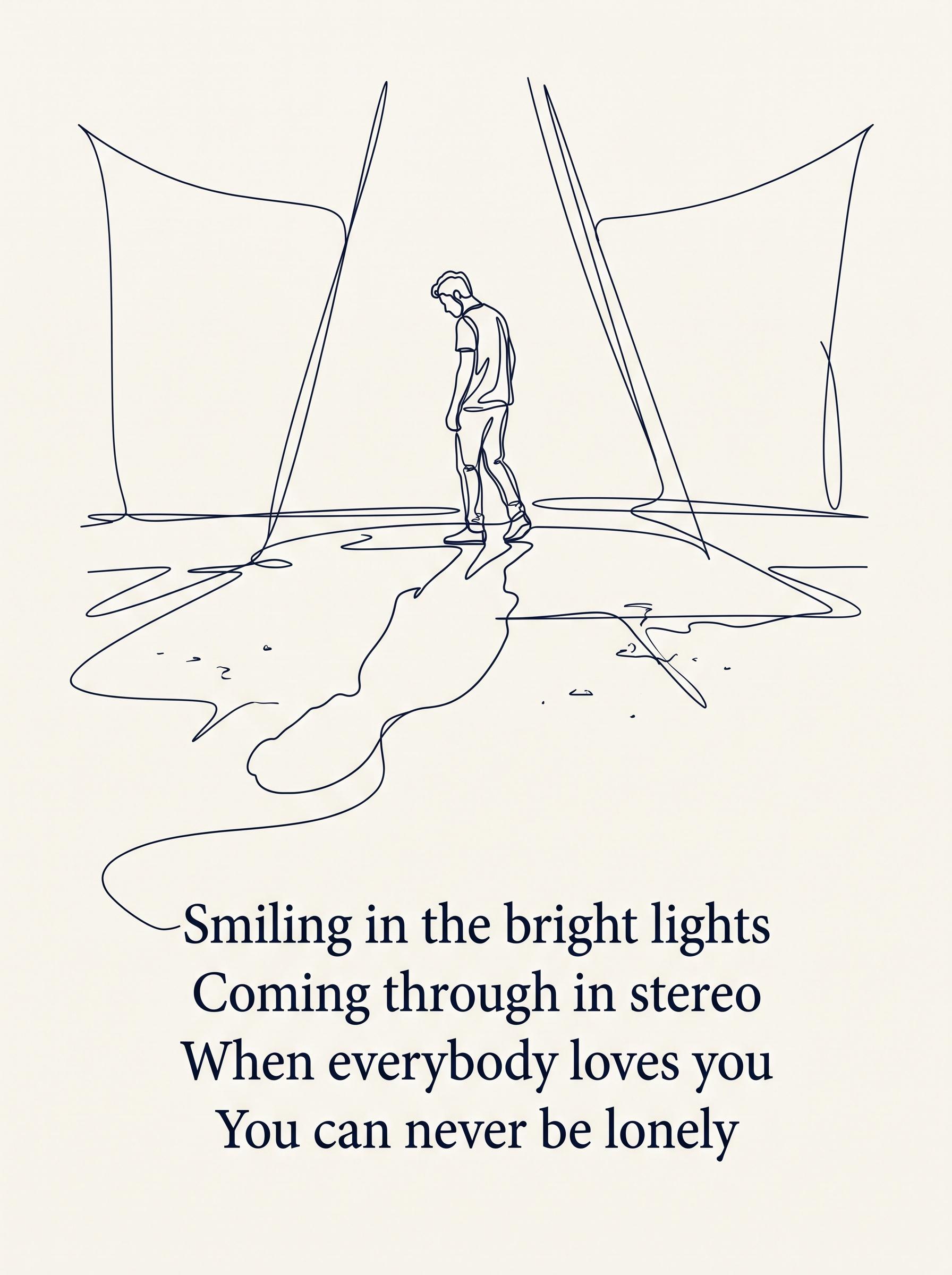 Mr Jones by Counting Crows – 'Smiling in the bright lights, Coming through in stereo, When everybody loves you, You can never be lonely' lyric art print