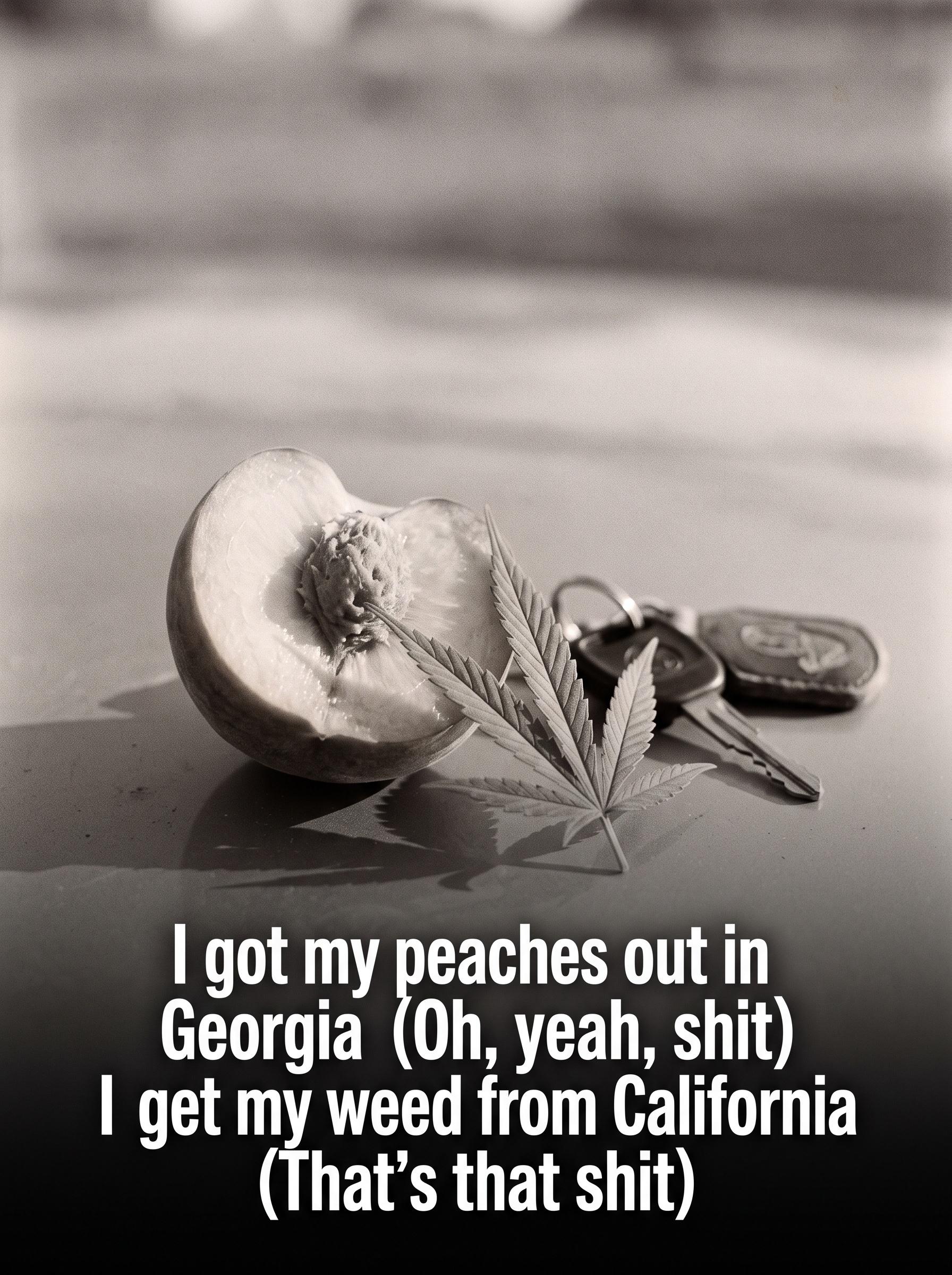 "I got my peaches out in Georgia (Oh, yeah, shit) / I get my weed from California (That's that shit)" by Justin Bieber — lyric art
