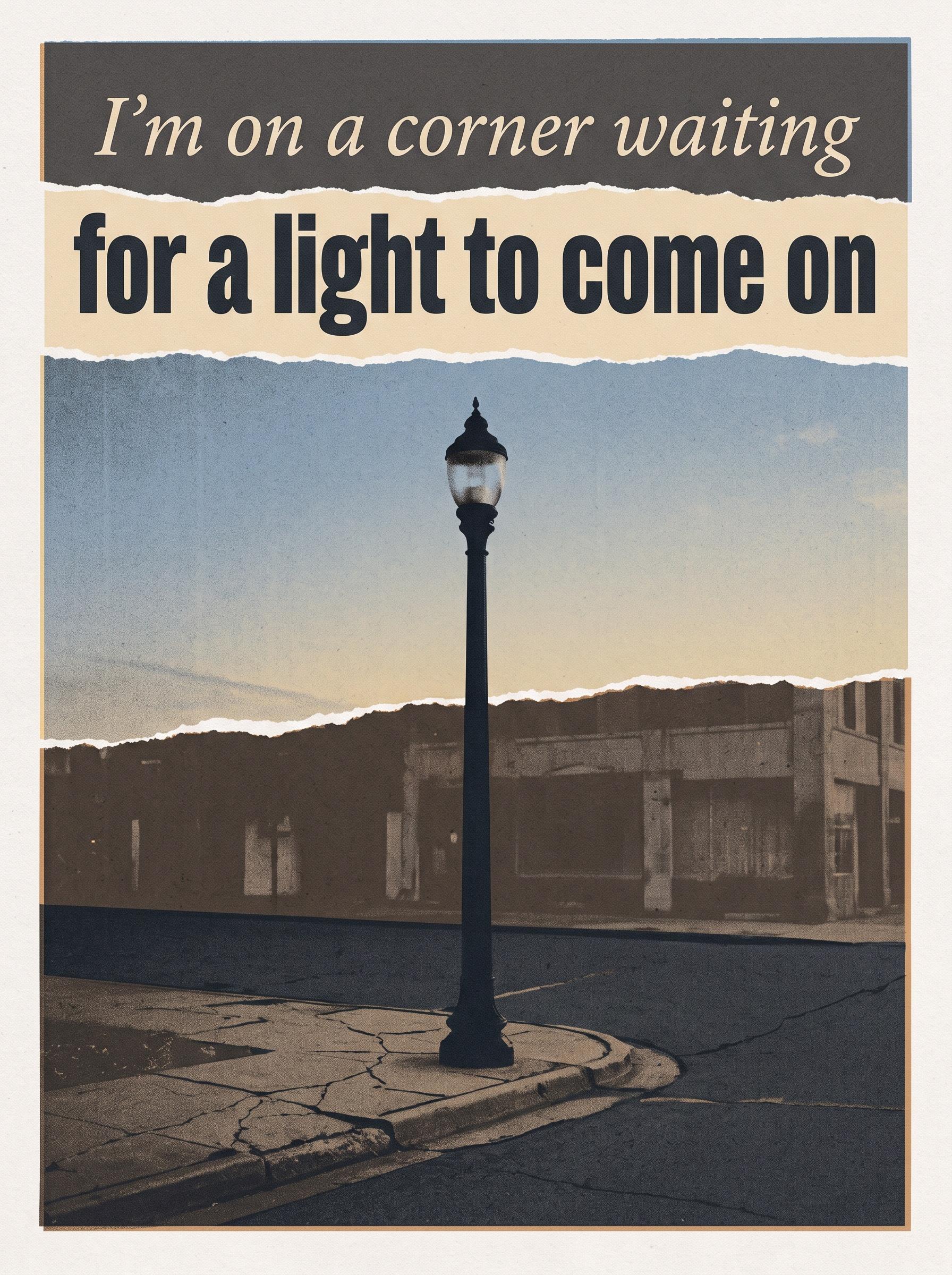 "I’m on a corner waiting for a light to come on" by Kings of Leon — lyric art