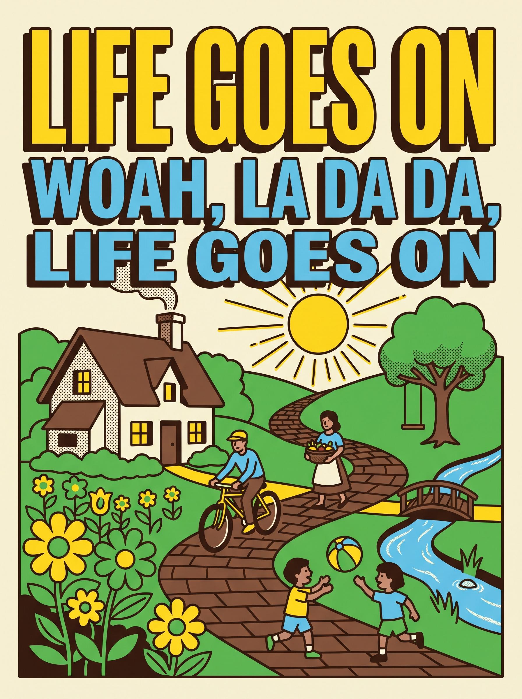 "Life goes on woah, la da da, life goes on" by The Beatles — lyric art