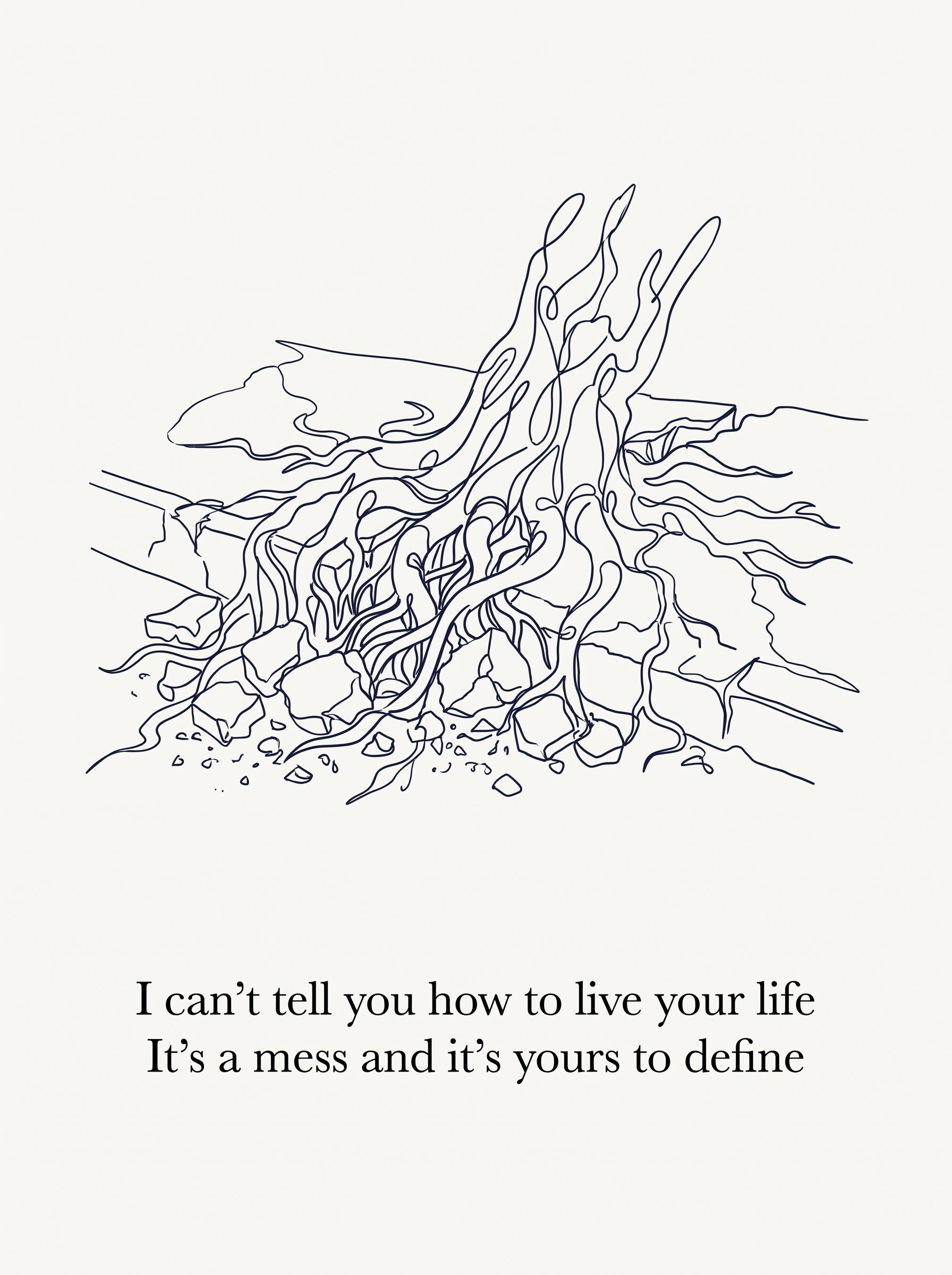 "I can't tell you how to live your life
It's a mess and it's yours to define" by The Rose Hips — lyric art