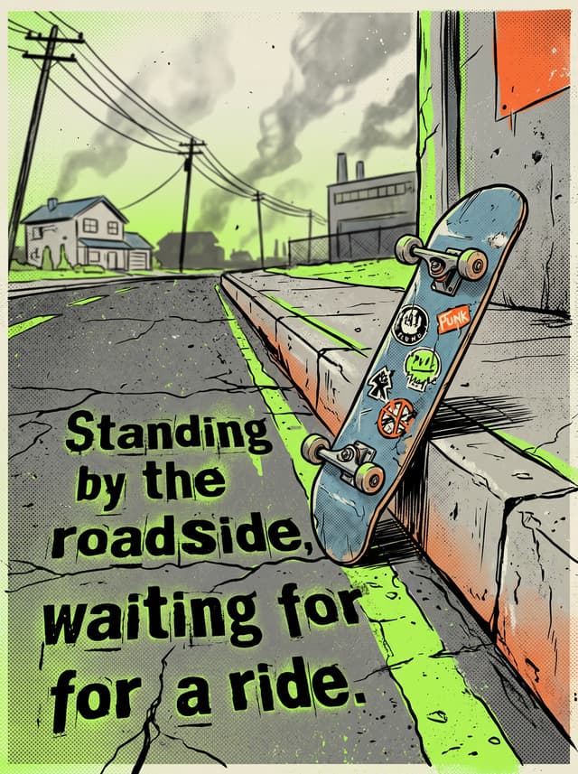 Fat Lip by Sum 41 – 'Standing by the roadside, waiting for a ride.' lyric design printed on the back of a t-shirt
