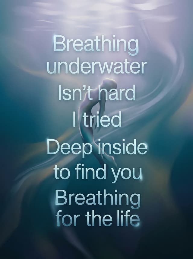 Breathing (ABGT347) by Ben Bohmer – 'Breathing underwater Isn't hard I tried Deep inside to find you Breathing for the life' lyric design printed on the back of a t-shirt