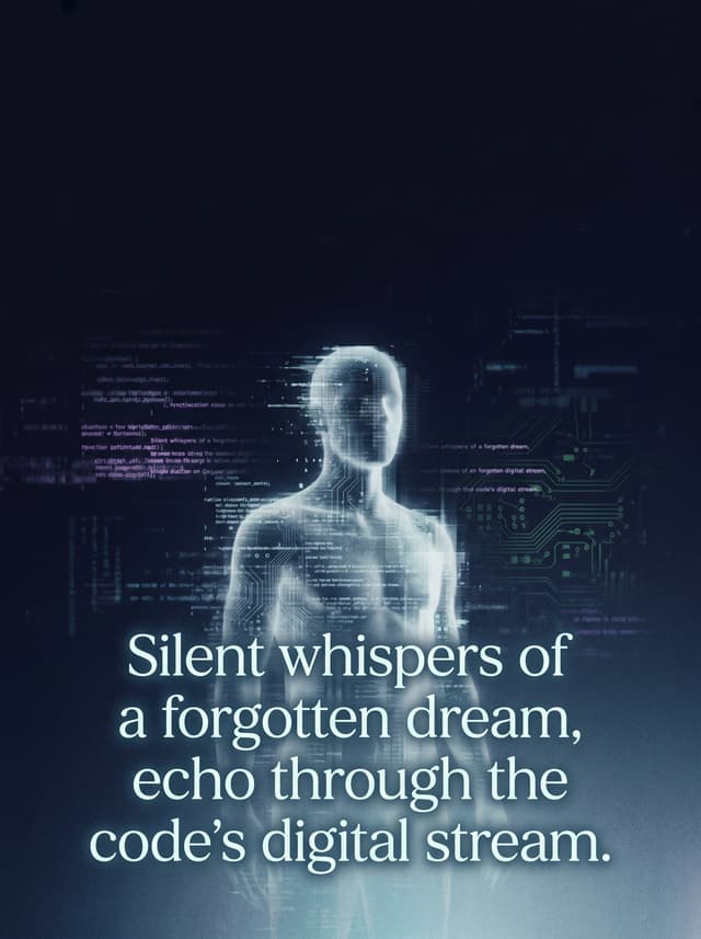 Echoes in the Code by The Digital Poets – 'Silent whispers of a forgotten dream, echo through the code's digital stream.' lyric design printed on the back of a t-shirt
