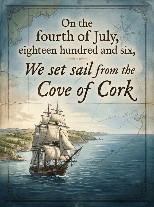The Irish Rover by The Dubliners – 'On the fourth of July, eighteen hundred and six, we set sail from the Cove of Cork' lyric design printed on the back of a t-shirt