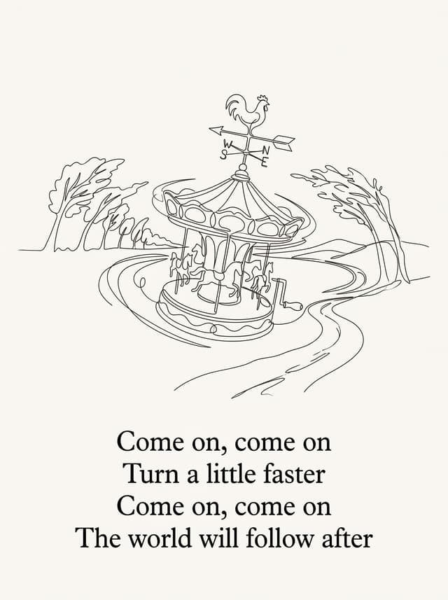 Accidentally in love by Counting Crows – 'Come on, come on, Turn a little faster, Come on, come on, The world will follow after' lyric design printed on the back of a t-shirt