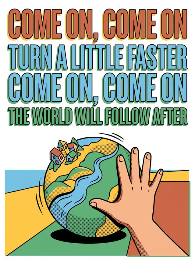 Accidentally in love by Counting Crows – 'Come on, come on, Turn a little faster, Come on, come on, The world will follow after' lyric design printed on the back of a t-shirt
