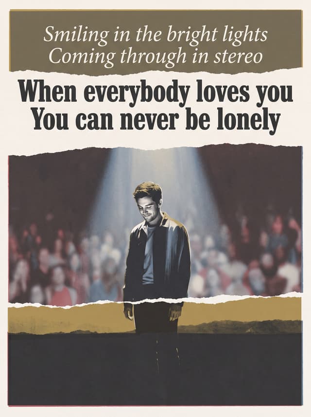 Mr Jones by Counting Crows – 'Smiling in the bright lights, Coming through in stereo, When everybody loves you, You can never be lonely' lyric design printed on the back of a t-shirt