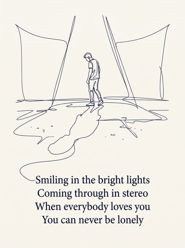 Mr Jones by Counting Crows – 'Smiling in the bright lights, Coming through in stereo, When everybody loves you, You can never be lonely' lyric design printed on the back of a t-shirt