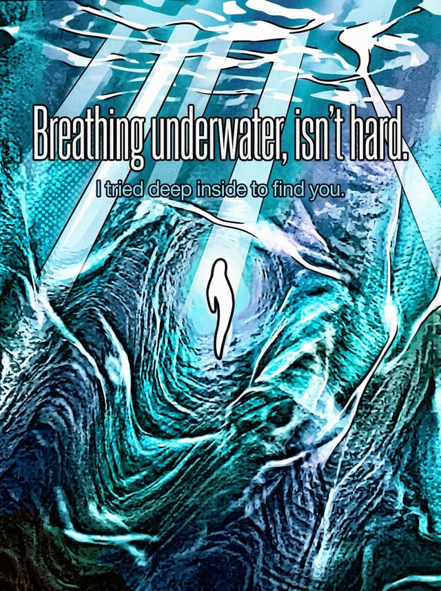 Breathing (ABGT347) by Ben Bohmer – 'Breathing underwater, isn't hard. I tried deep inside to find you.' lyric design printed on the back of a t-shirt