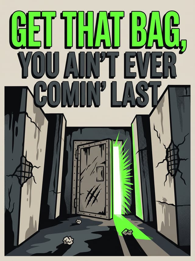 FREAKED OUT by Fat Papi & prodshushy – 'Get that bag, you ain't ever comin’ last' lyric design as a poster hanging in a living room