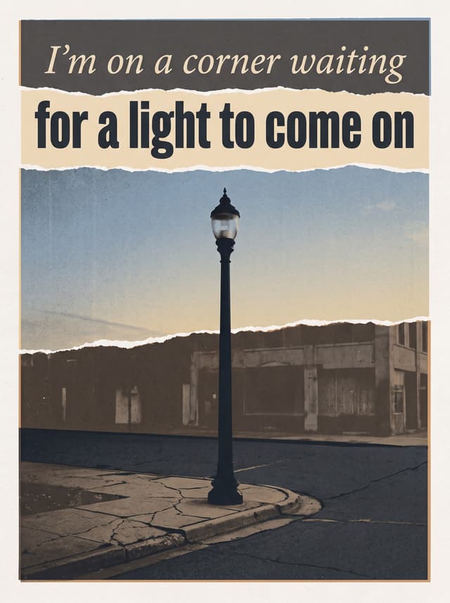 Cold Desert by Kings of Leon – 'I’m on a corner waiting for a light to come on' lyric design as a poster hanging in a living room