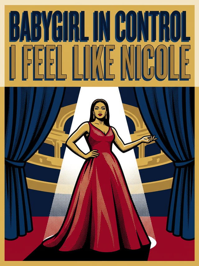 Adéla by Nicole Kidman – 'Babygirl in control,, I feel like Nicole' lyric design as a poster hanging in a living room