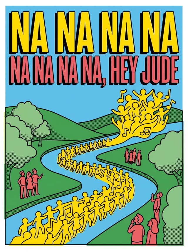 Hey Jude by The Beatles – 'Na na na na na na na, na na na na, hey Jude' lyric design as a poster hanging in a living room