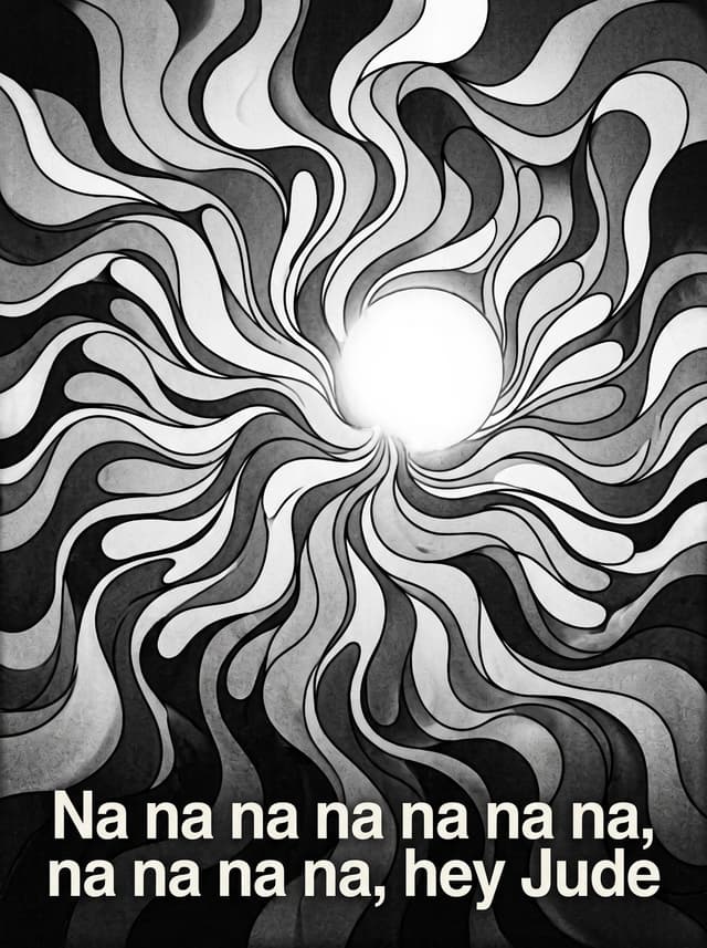 Hey Jude by The Beatles – 'Na na na na na na na, na na na na, hey Jude' lyric design as a poster hanging in a living room