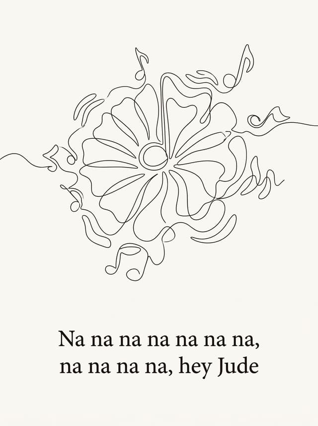 Hey Jude by The Beatles – 'Na na na na na na na, na na na na, hey Jude' lyric design as a poster hanging in a living room